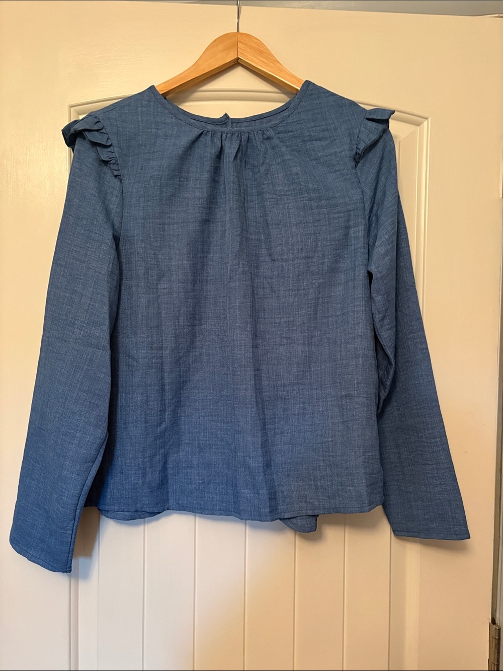 Cupshe Chambray Blue Ruffle-Shoulder Long Sleeve Top